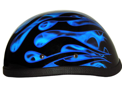 Black with Blue Flames Shorty Helmet